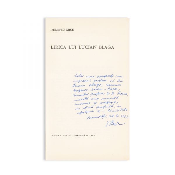 Liviu Rusu, Victor Preda, Dumitru Micu, Corneliu Mircea, Grigore Popa, cinci volume cu dedicație pentru D. D. Roșca, 1935-1978