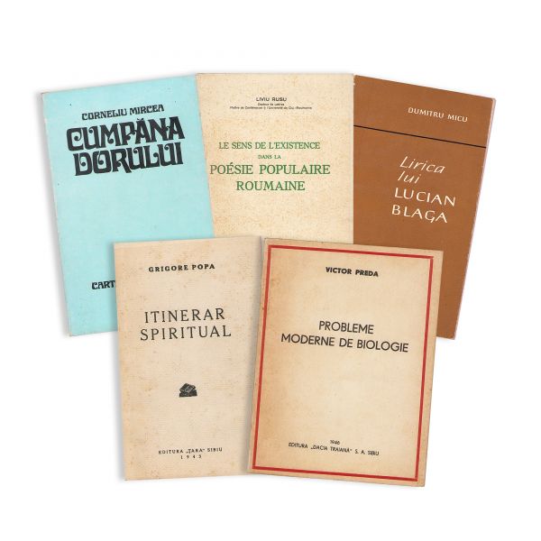 Liviu Rusu, Victor Preda, Dumitru Micu, Corneliu Mircea, Grigore Popa, cinci volume cu dedicație pentru D. D. Roșca, 1935-1978