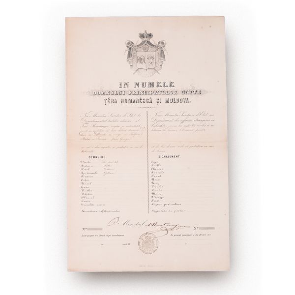 Două pașapoarte din perioada Principatelor Unite ale Moldovei și Țării Românești, 1860