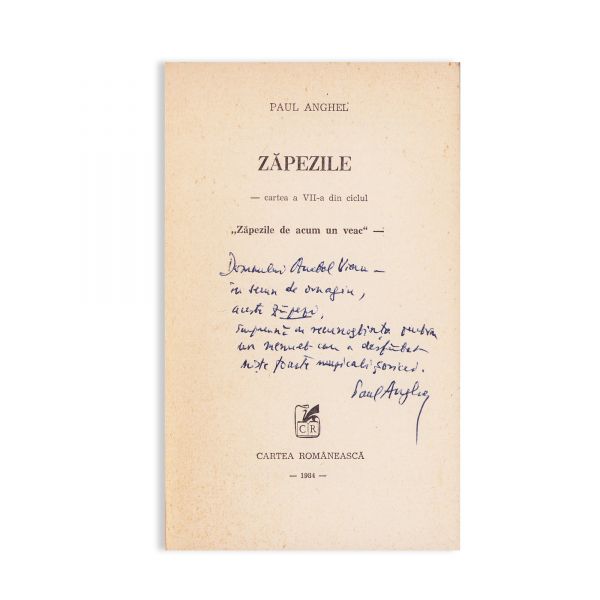 Paul Anghel, Zăpezile de-acum un veac, 6 volume, cu dedicație pentru Anatol Vieru 