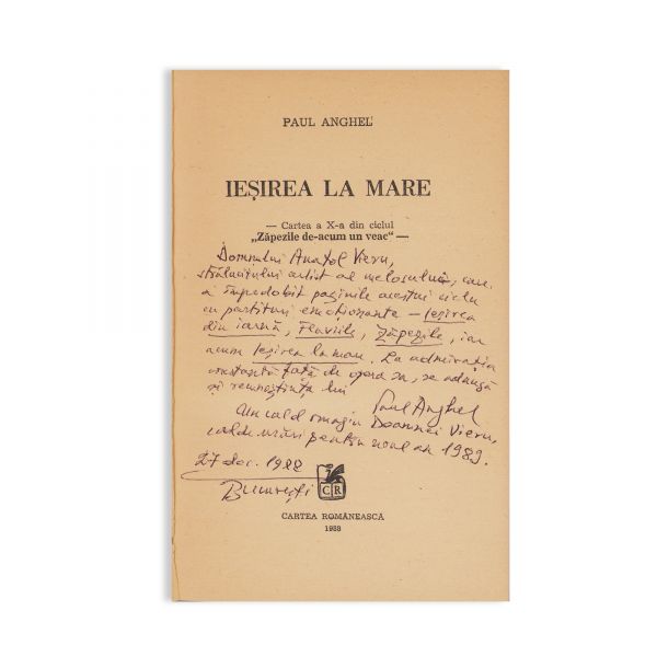 Paul Anghel, Zăpezile de-acum un veac, 6 volume, cu dedicație pentru Anatol Vieru 