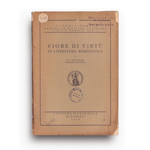 N. Cartojan, Fiore di virtù în literatura românească, 1928, cu dedicație olografă
