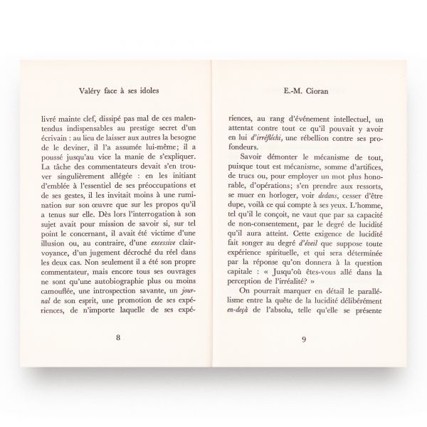 E. M. Cioran, Valéry face à ses idoles, 1970, cu dedicație pentru Paul Sérant