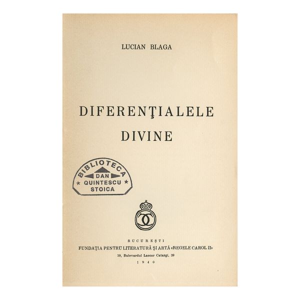 Lucian Blaga, Diferențialele Divine, 1940, exemplar bibliofil