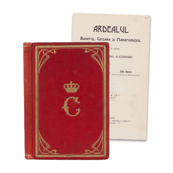 Ion Enescu, Iuliu Enescu, Ardealul, Banatul, Crișana și Maramureșul, 1915, cu monograma principelui moștenitor Carol