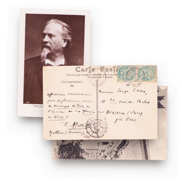 Frédéric Mistral, fotografie + carte poștală cu însemnare olografă, 1907 