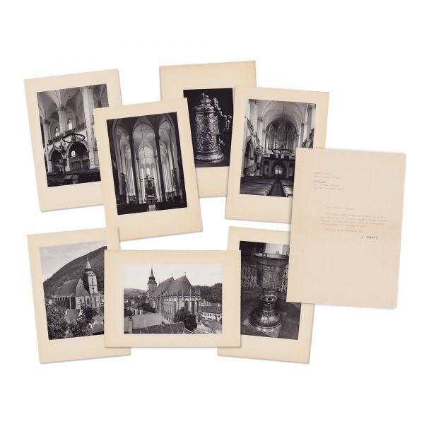 Albert Klein, scrisoare pentru Eugenia Greceanu + carte poștală + album de fotografii cu Biserica Neagră 