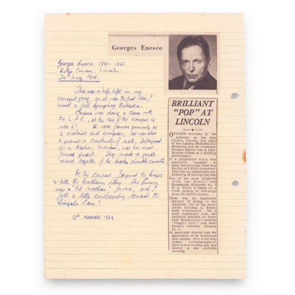 Programul concertului lui George Enescu alături de Orchestra Filarmonică din Londra, cu semnătură olografă, 24 mai 1948