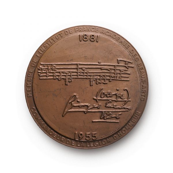 George Enescu, medalie comemorativă 1881-1955, gravori M. Lavrillier și M. L. Cossaceanu