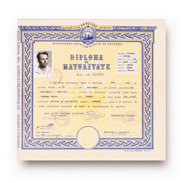 Colecție de 9 certificate și diplome de absolvire, 1929-1961