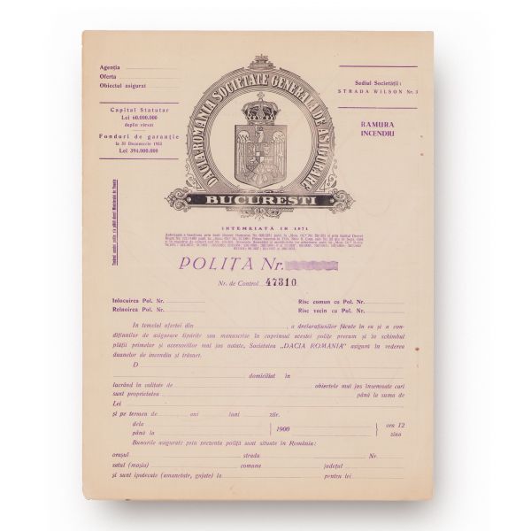 Societatea Generală de Asigurare „Dacia-România”, „Transsylvania 1868”, două polițe de asigurare 