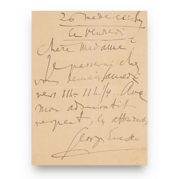 George Enescu, scrisoare olografă, 1912 + fotografie tip carte poștală