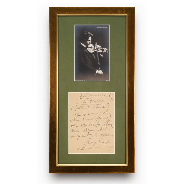 George Enescu, scrisoare olografă, 1912 + fotografie tip carte poștală