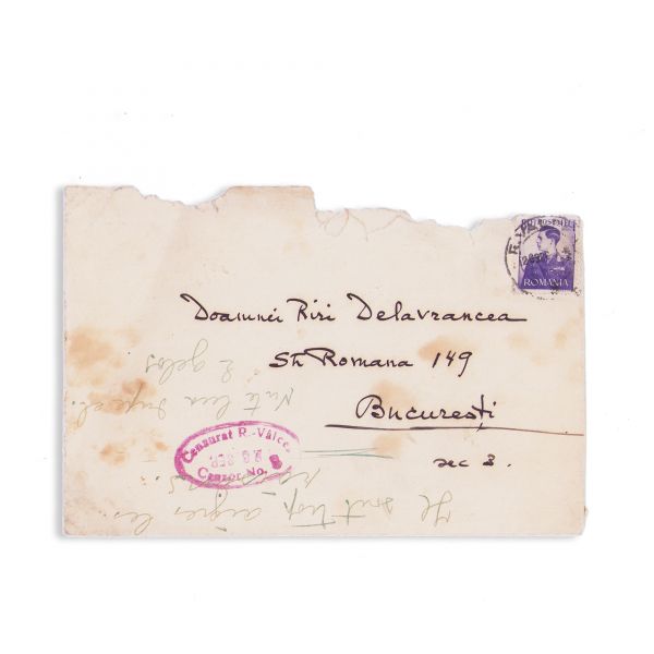 Cella Delavrancea, scrisoare expediată arhitectei Henrieta Delavrancea-Gibory, 1942 - piesă de colecție