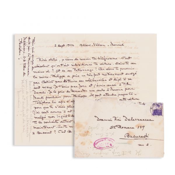 Cella Delavrancea, scrisoare expediată arhitectei Henrieta Delavrancea-Gibory, 1942 - piesă de colecție