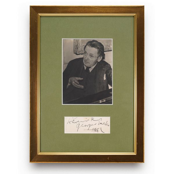 George Enescu, fotografie de epocă, 1953 + carte de vizită cu semnătură olografă