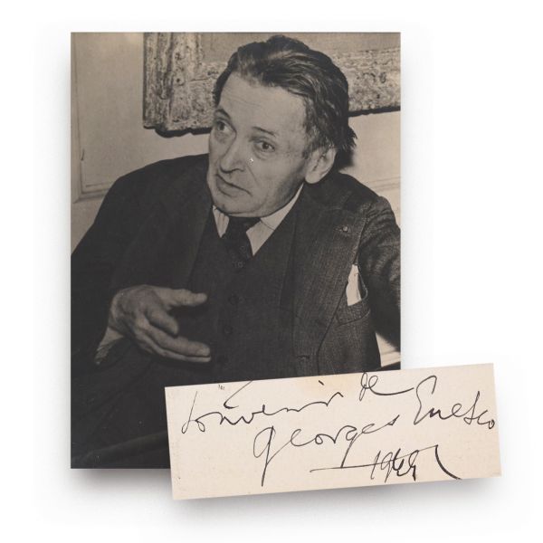 George Enescu, fotografie de epocă, 1953 + carte de vizită cu semnătură olografă