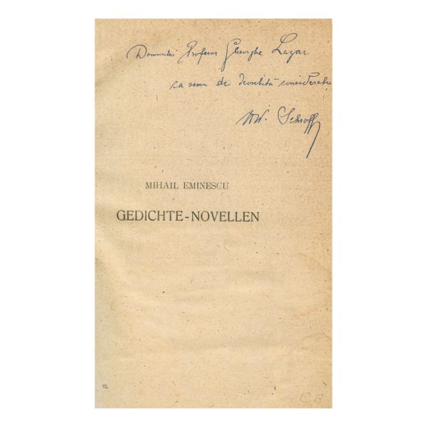M. Eminescu, Gedichte - Novellen, prima ediție, cu dedicația traducătorului
