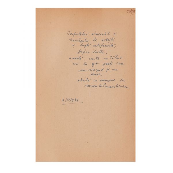 Miron Radu Paraschivescu, Tălmăciri din opt poeți europeni, 1946, cu dedicație pentru Ștefan Voitec