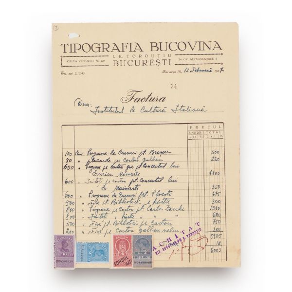 M. Carniol Fiu, „Unirea”, „Bucovina”, „Litera”, „Universala”, colecție de cinci facturi, 1929-1943