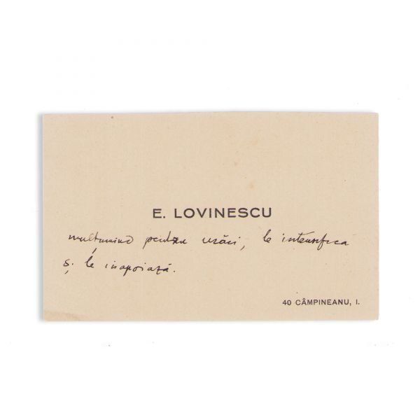 E. Lovinescu, carte de vizită cu însemnare olografă