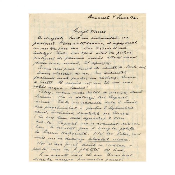 Mircea Eliade, scrisoare din partea lui Ionel Jianu, 1930