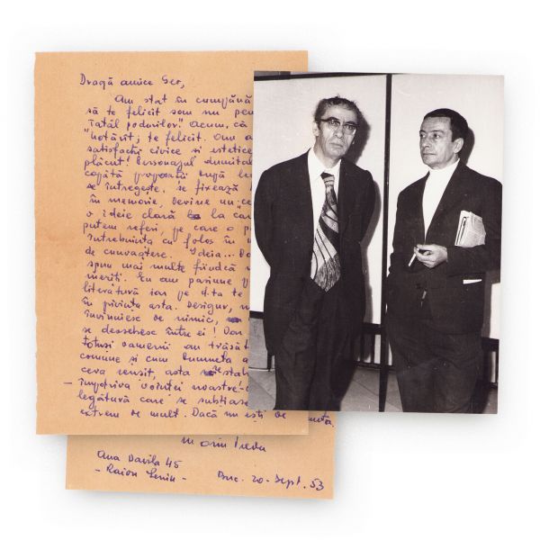 Marin Preda, scrisoare către Geo Dumitrescu, 1953 + fotografie de epocă, 1977