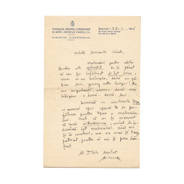 Al. Rosetti, scrisoare către Mircea Eliade, 28 Ianuarie 1936