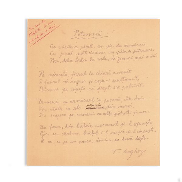 Tudor Arghezi, Potcovarii, poezie-manuscris