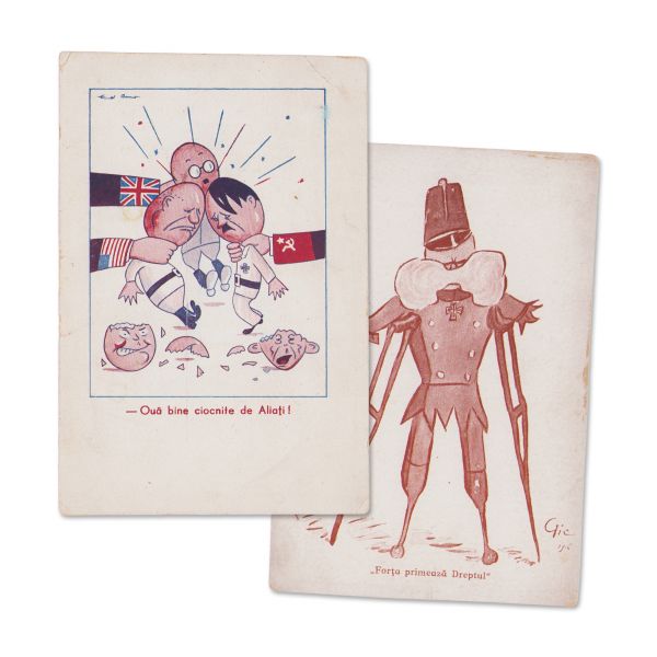 Franz Joseph, Adolf Hitler, două cărți poștale cu caricaturi, cca. 1916 - 1945 