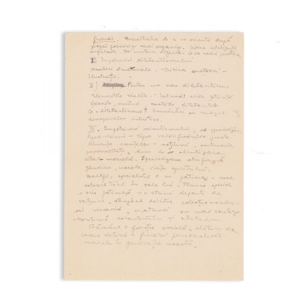 Mircea Eliade, Psihologia diletantismului, patru file manuscris, cu un desen în miniatură 