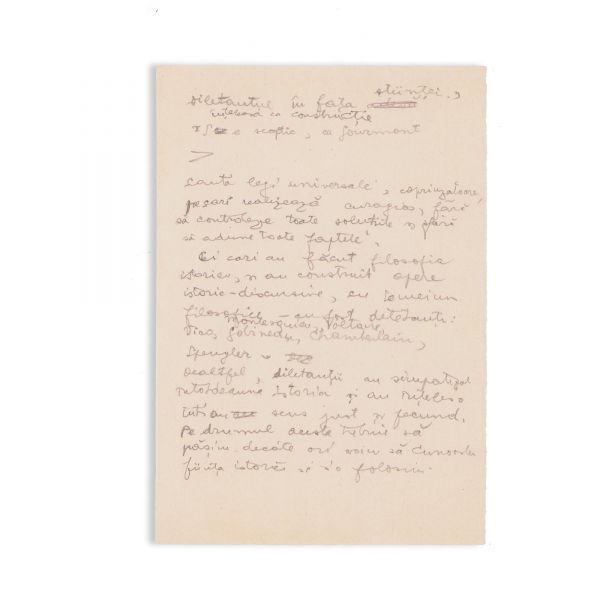 Mircea Eliade, Psihologia diletantismului, patru file manuscris, cu un desen în miniatură 