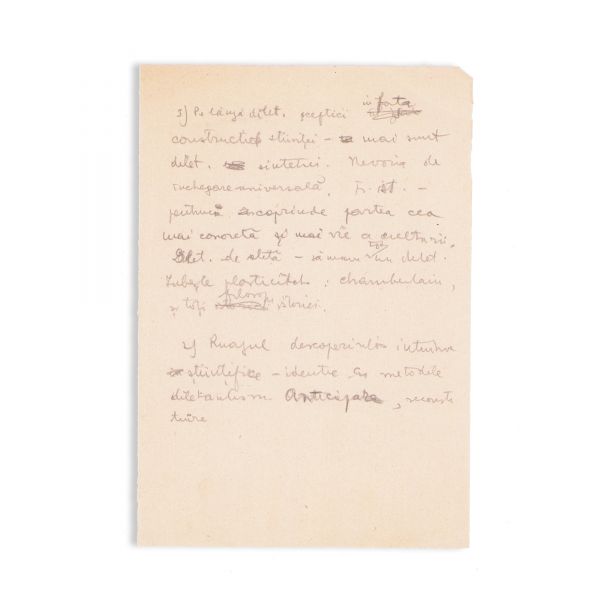 Mircea Eliade, Psihologia diletantismului, patru file manuscris, cu un desen în miniatură 