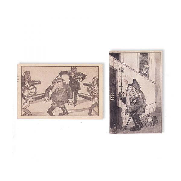 Regele Carol I și țarul Ferdinand al Bulgariei, două cărți poștale caricaturale, ilustrator A. Murnu - piese de colecție rare