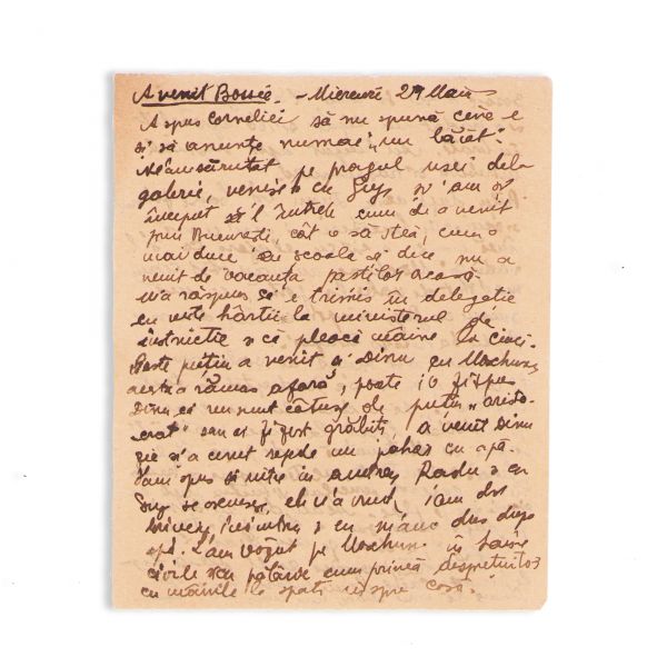 Mircea Eliade, „A venit Bossie”, filă manuscris din „Jurnalul adolescentului miop”, cca. 1921 - 1925 