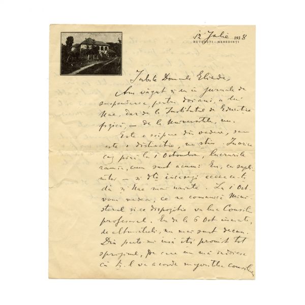 Constantin Rădulescu-Motru, scrisoare către Mircea Eliade, 12 Iulie 1938