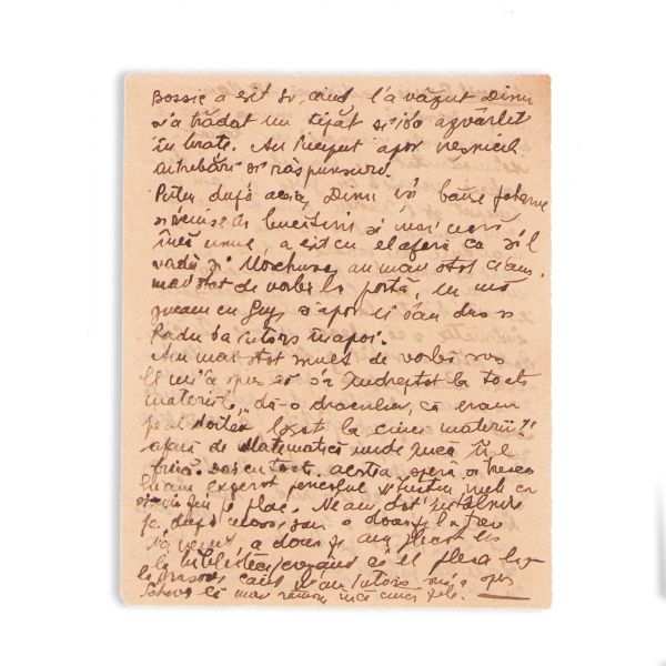 Mircea Eliade, „A venit Bossie”, filă manuscris din „Jurnalul adolescentului miop”, cca. 1921 - 1925 