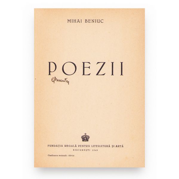 Mihai Beniuc, Poezii, 1943, cu dedicație pentru Geo Dumitrescu