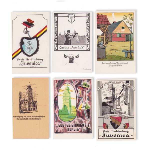 Asociații studențești din Sibiu, nouă cărți poștale ilustrate - piese de colecție foarte rare