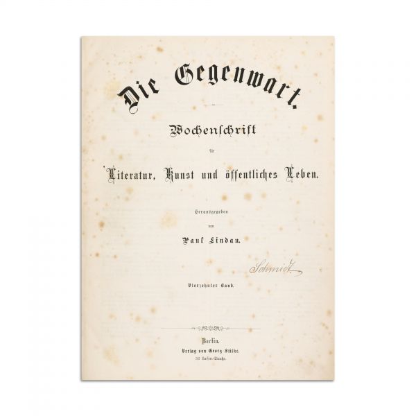 Publicația „Die Gegenwart”- prima traducere într-o limbă străină a lui M. Eminescu, realizată de regina Elisabeta a României