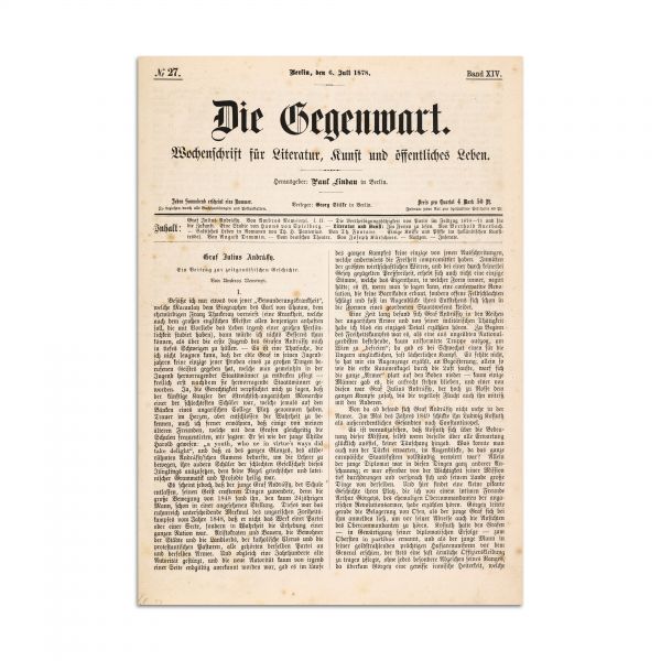 Publicația „Die Gegenwart”- prima traducere într-o limbă străină a lui M. Eminescu, realizată de regina Elisabeta a României