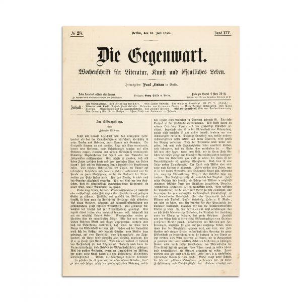 Publicația „Die Gegenwart”- prima traducere într-o limbă străină a lui M. Eminescu, realizată de regina Elisabeta a României