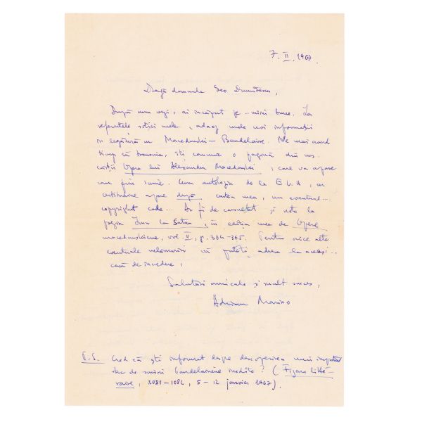 Geo Dumitrescu, corespondență cu Lidia Bote și Adrian Marino privind un studiu despre Baudelaire, 1967