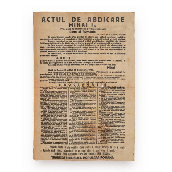 Actul de abdicare al regelui Mihai I, afiș, 1947