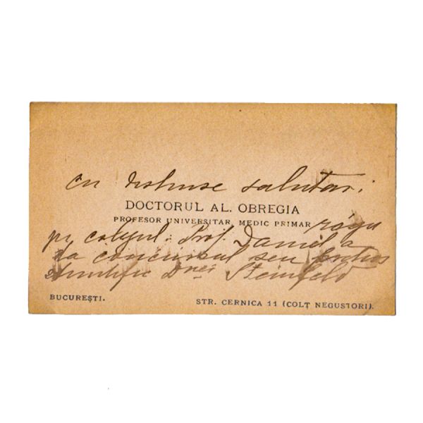 Dr. Alexandru Obregia, două cărți de vizită cu texte olografe