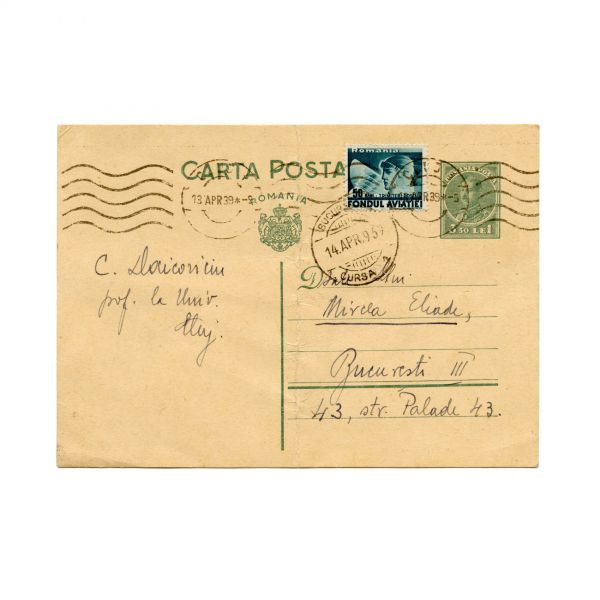 Constantin Daicoviciu, carte poștală către Mircea Eliade, 12 Aprilie 1939