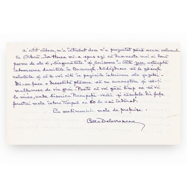 Cella Delavrancea, scrisoare pentru Geo Dumitrescu, 14 februarie 1970