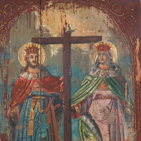 Sfinții Împărați Constantin și Elena, icoană românească, jumătatea sec. XIX, tempera pe lemn