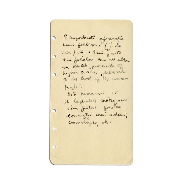 Mircea Eliade, Aceasta e o carte de înțelegere, șase file manuscris