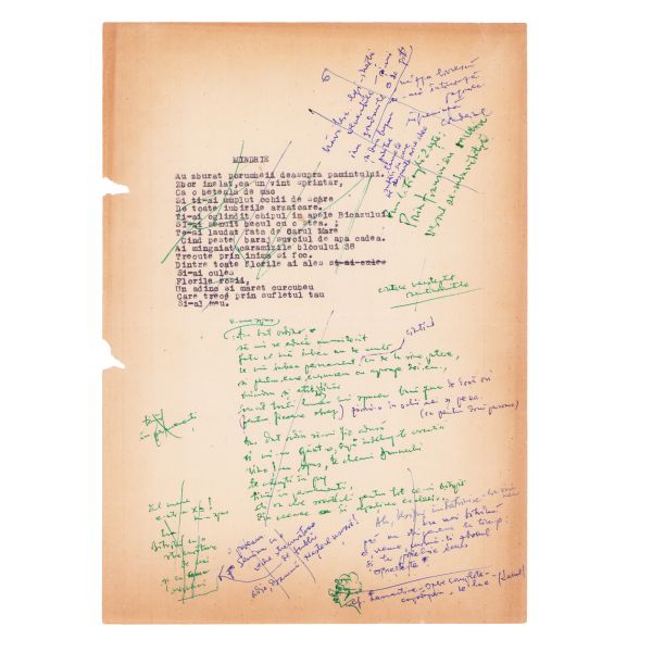 Arhiva de manuscrise cu poezii și versuri scrise de Geo Dumitrescu